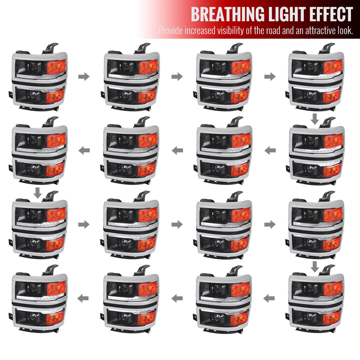 2014-2015 Chevrolet Silverado 1500 Animated/Switchback Sequential LED Bar Projector Headlights