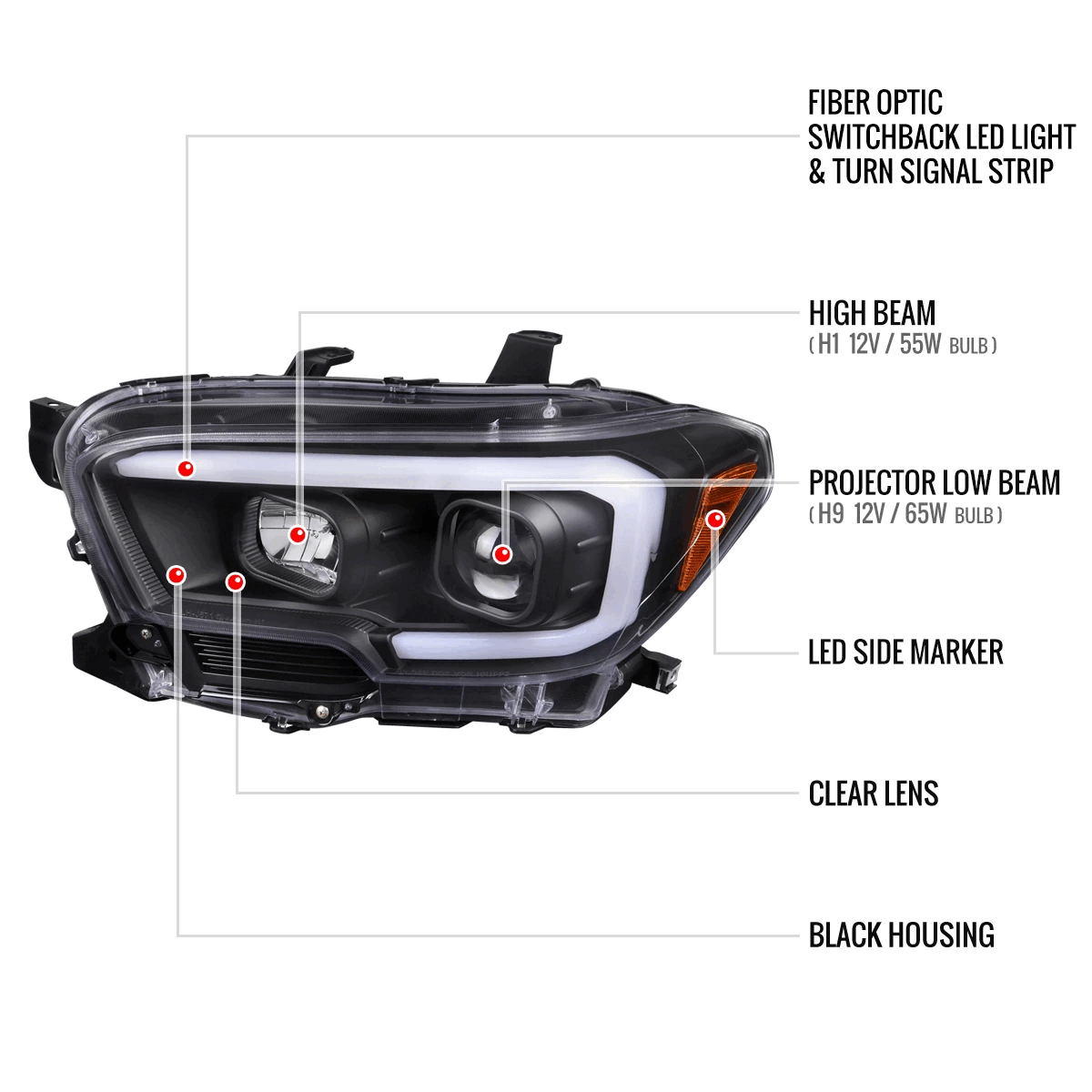 2016-2023 Toyota Tacoma Switchback LED C-Bar Projector Headlights (Chrome Housing/Clear Lens)
