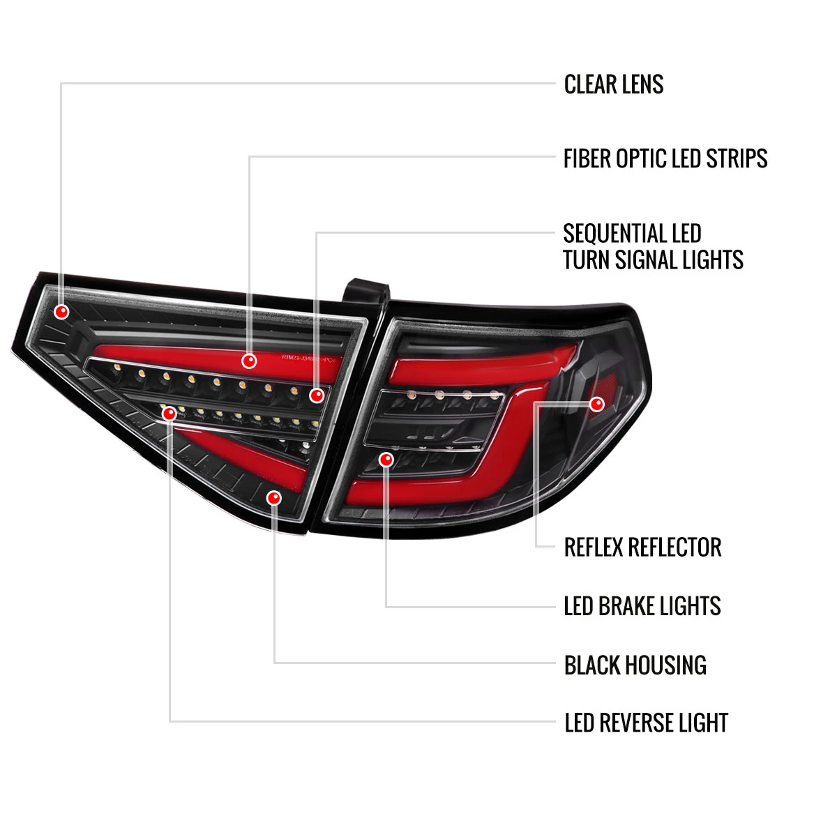 2008-2014 Subaru Impreza WRX Hatchback LED Red Sequential Tube Tail Lights (Matte Black Housing/Clear Lens)