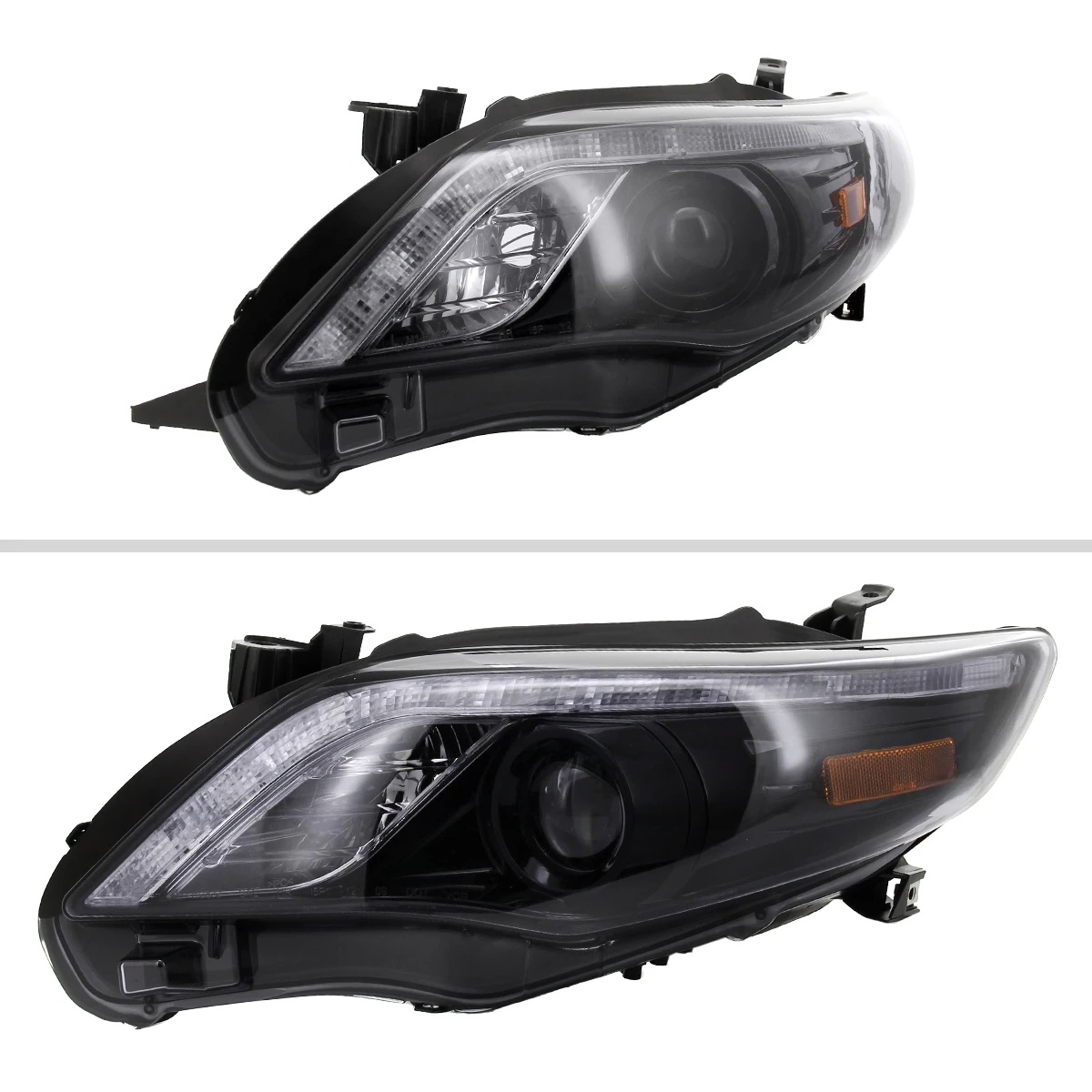 2011-2013 Toyota Corolla Projector Headlights w/ LED Light Strip (Glossy Black Housing/Smoked Lens)