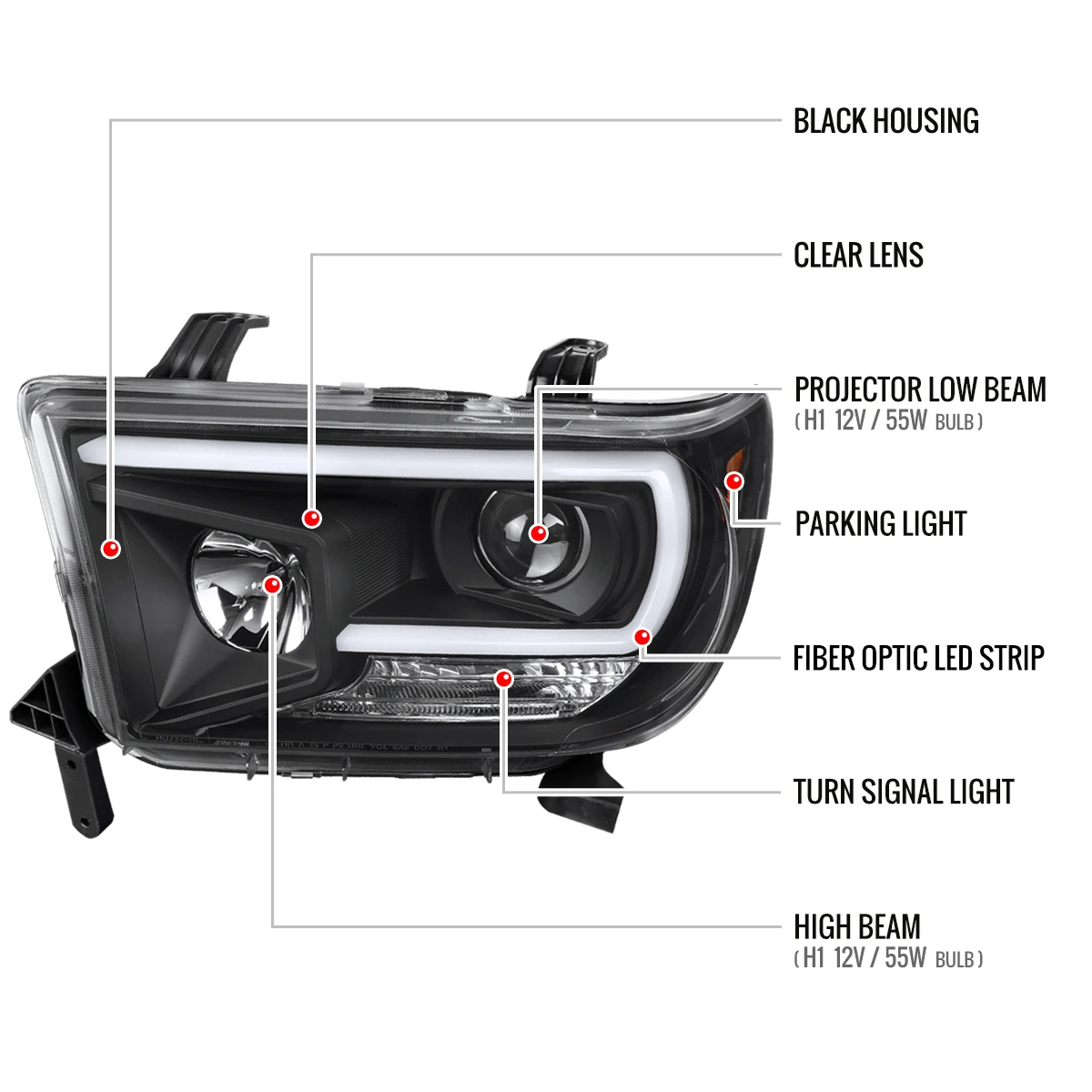 2007-2013 Toyota Tundra/ 2008-2017 Sequoia LED C-Bar Projector Headlights (Black Housing/Clear Lens)