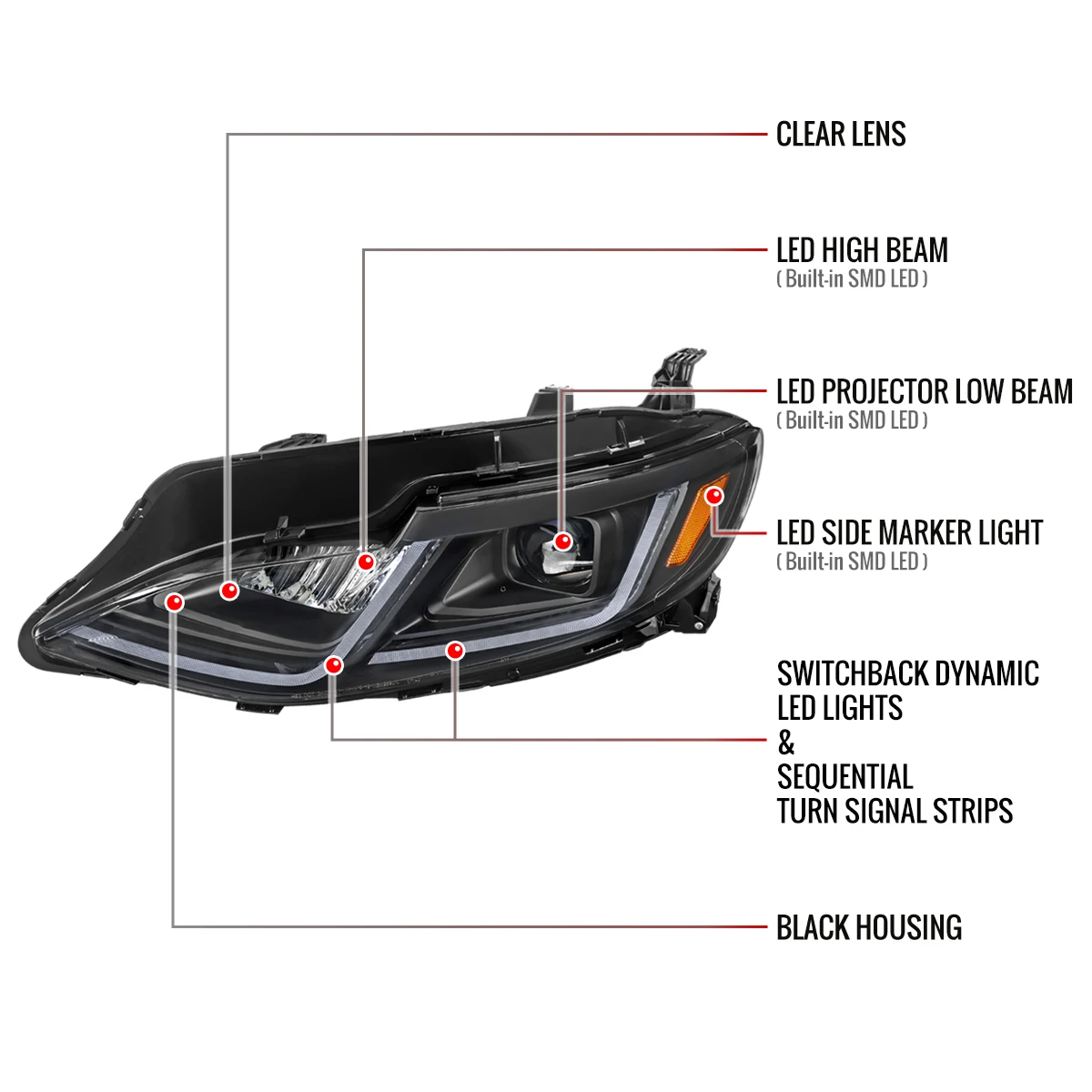2019-2024 Chevrolet Malibu Full LED Projector Headlights Switchback Sequential Turn Signal (Matte Black Housing/Clear Lens)