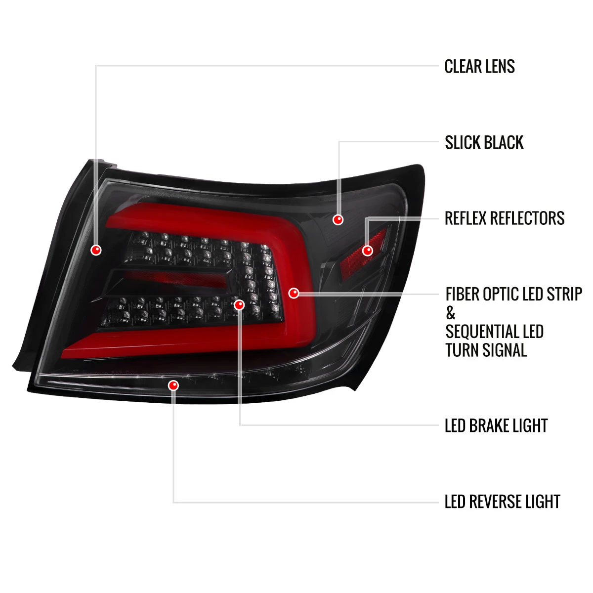 2008-2014 Subaru Impreza WRX/STI LED Sequential Turn Signal Tail lights (Jet Black Housing/Clear Lens)