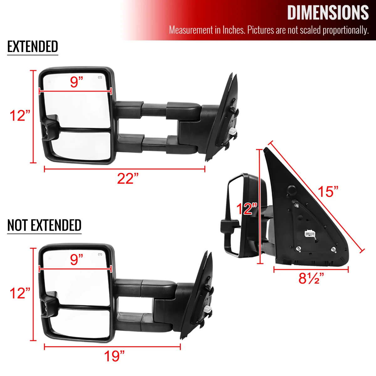 2007-2017 Toyota Tundra/ 2008-2017 Sequoia Power Heated BSM Manual Extendable Towing Mirrors w/ LED Turn Signal & Clearance Lights