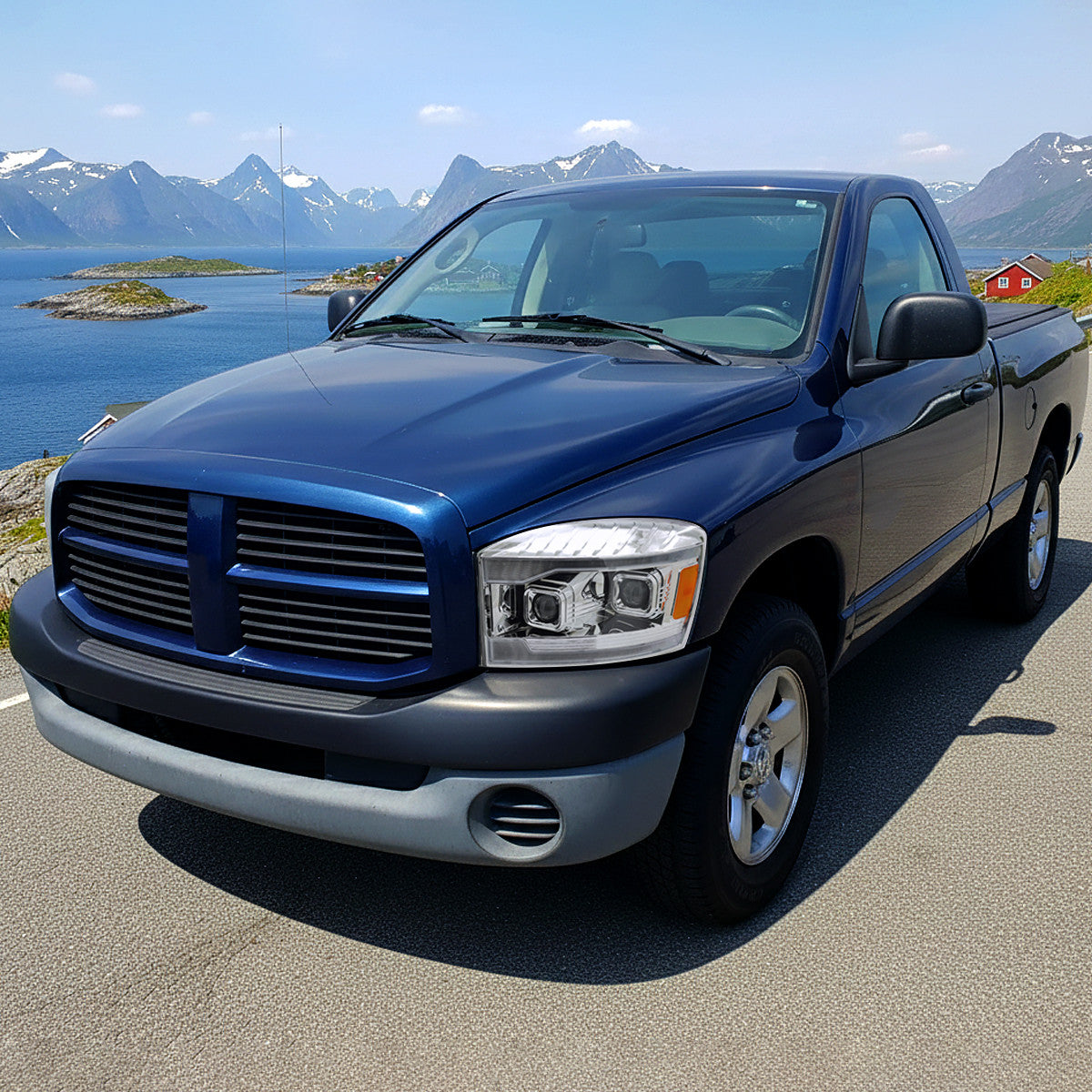 2006–2008 Dodge RAM 1500 / 2006–2009 RAM 2500 3500 Projector Headlights with Switchback Amber LED Strips, Sequential Turn Signals, DRL & Startup Animation (Chrome Housing / Clear Lens)