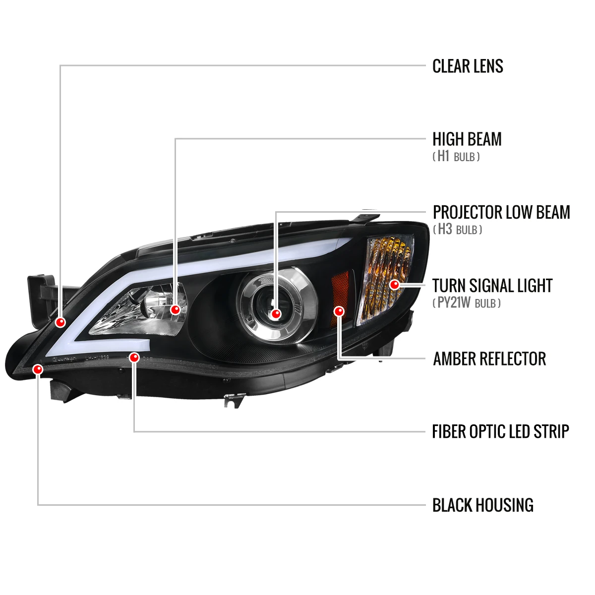 2008-2014 Subaru Impreza WRX / 2008-2011 Outback Sport LED Bar Projector Headlights (Matte Black Housing/Clear Lens)