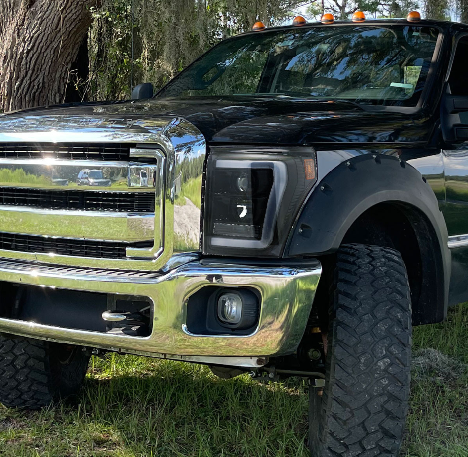 2011-2016 F-250/F-350/F-450/F-550 LED C-Bar Projector Headlights (Jet Black Housing/Clear Lens)