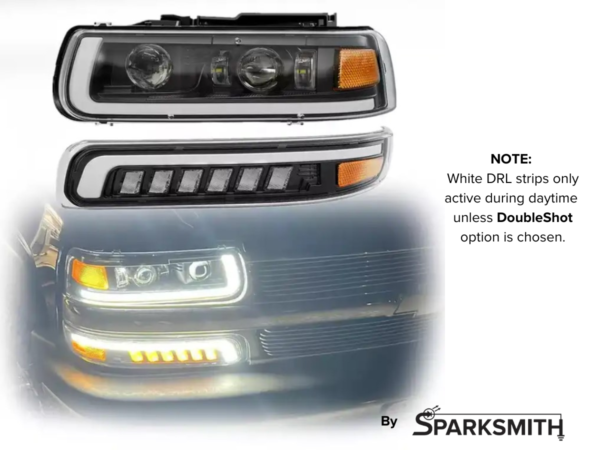 1999-2002 Chevrolet Silverado/ 2000-2006 Chevrolet Tahoe/Suburban Dual Halo Projector Headlights With LED Sequential Turn Signal Bumper Lights (Black Housing/Smoke Lens) - Bulken Off-Road