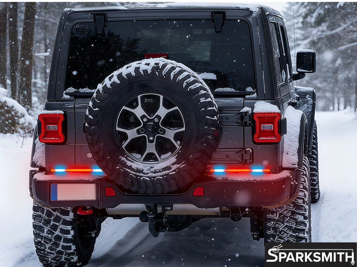 Jeep in a snowy landscape with snow on the ground