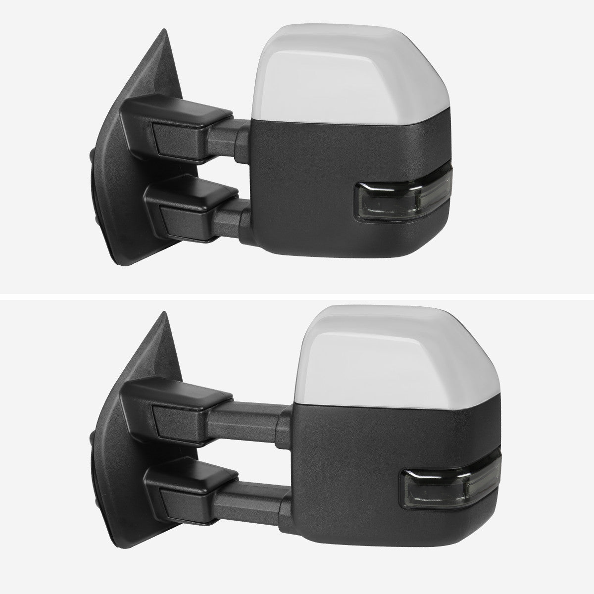 2017-2019 Ford F-250/F-350/F-450/F-550 Power Adjustable, Heated, BSM, ATS, & Manual Extendable Towing Mirrors w/ Smoked Lens LED Turn Signal, Clearance, & Auxiliary Lights