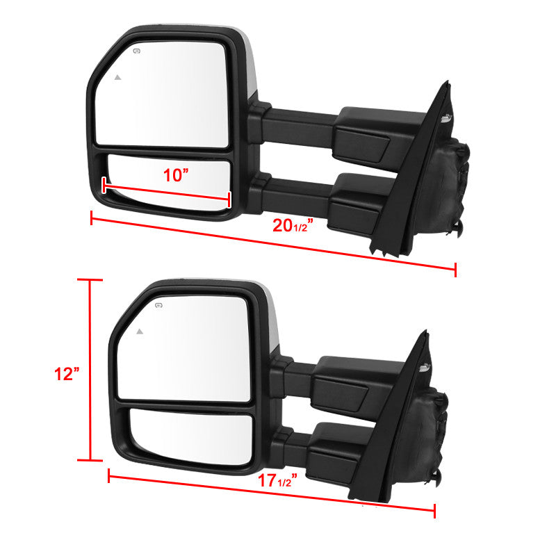 2017-2019 Ford F-250/F-350/F-450/F-550 Power Adjustable, Heated, BSM, ATS, & Manual Extendable Towing Mirrors w/ Smoked Lens LED Turn Signal, Clearance, & Auxiliary Lights