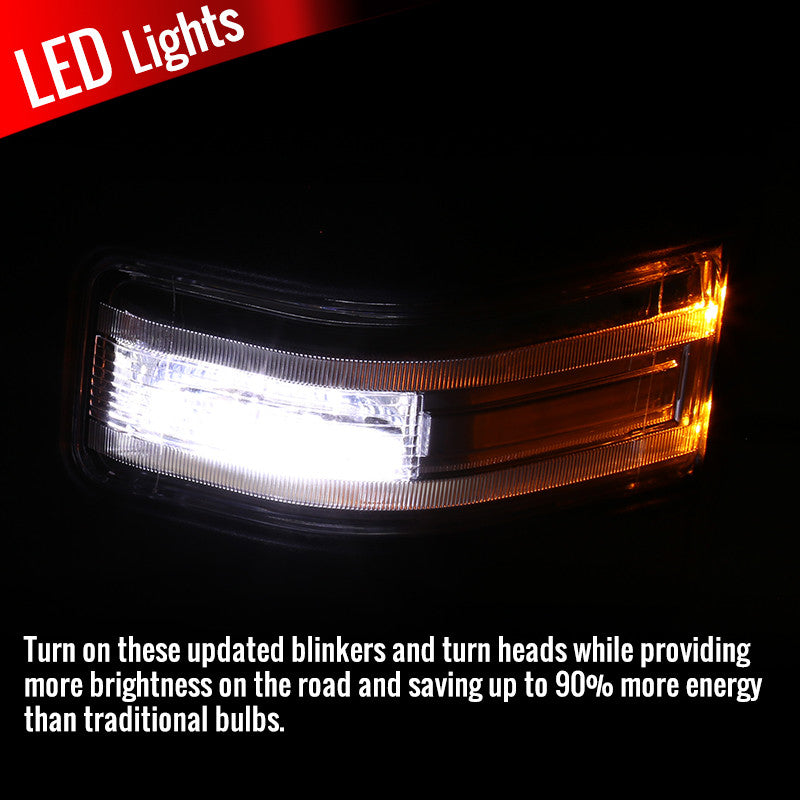 2017-2019 Ford F-250/F-350/F-450/F-550 Power Adjustable, Heated, BSM, ATS, & Manual Extendable Towing Mirrors w/ Clear Lens LED Turn Signal, Clearance, & Auxiliary Lights