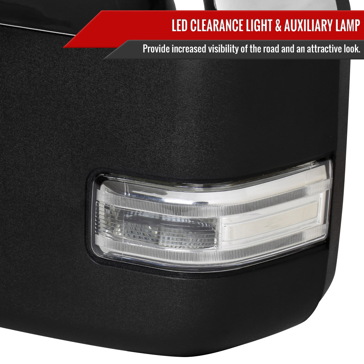 2017-2019 Ford F-250/F-350/F-450/F-550 Power Adjustable, Heated, BSM, ATS, & Manual Extendable Towing Mirrors w/ Clear Lens LED Turn Signal, Clearance, & Auxiliary Lights