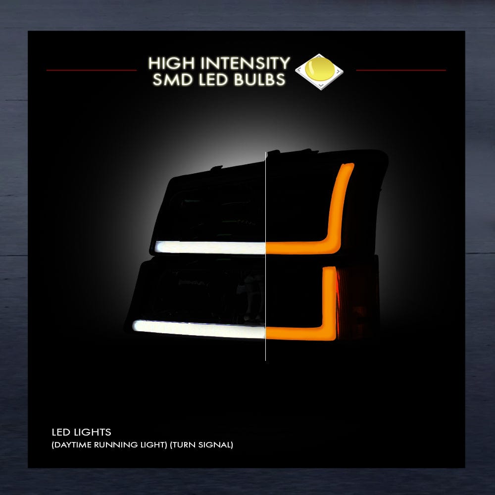 03-07 Silverado Animated Start-up Projector Headlights Black Housing Clear Lens