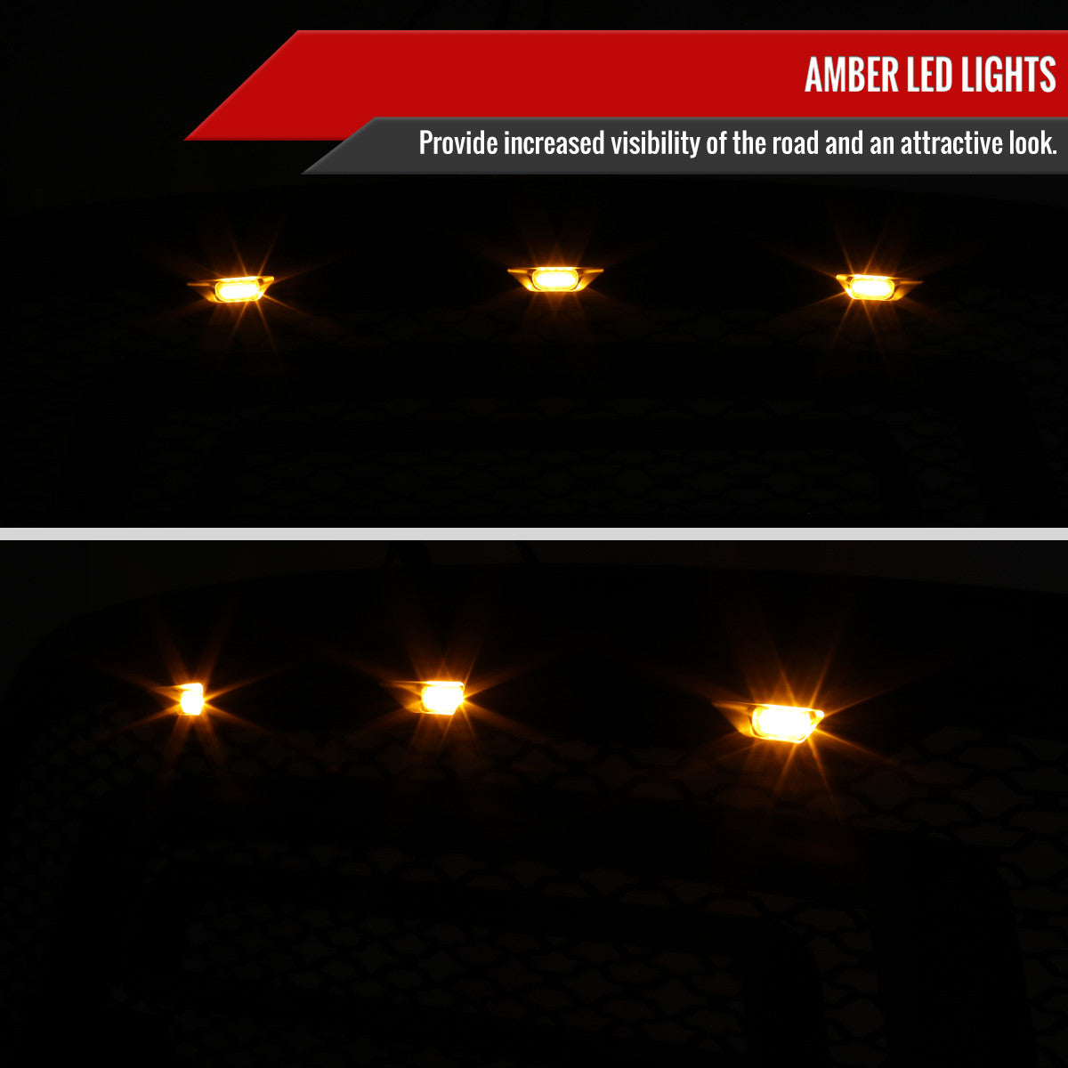 Grille+ 2013-2018 Dodge RAM 1500 Rebel Style Grille w/ Amber LED Lights