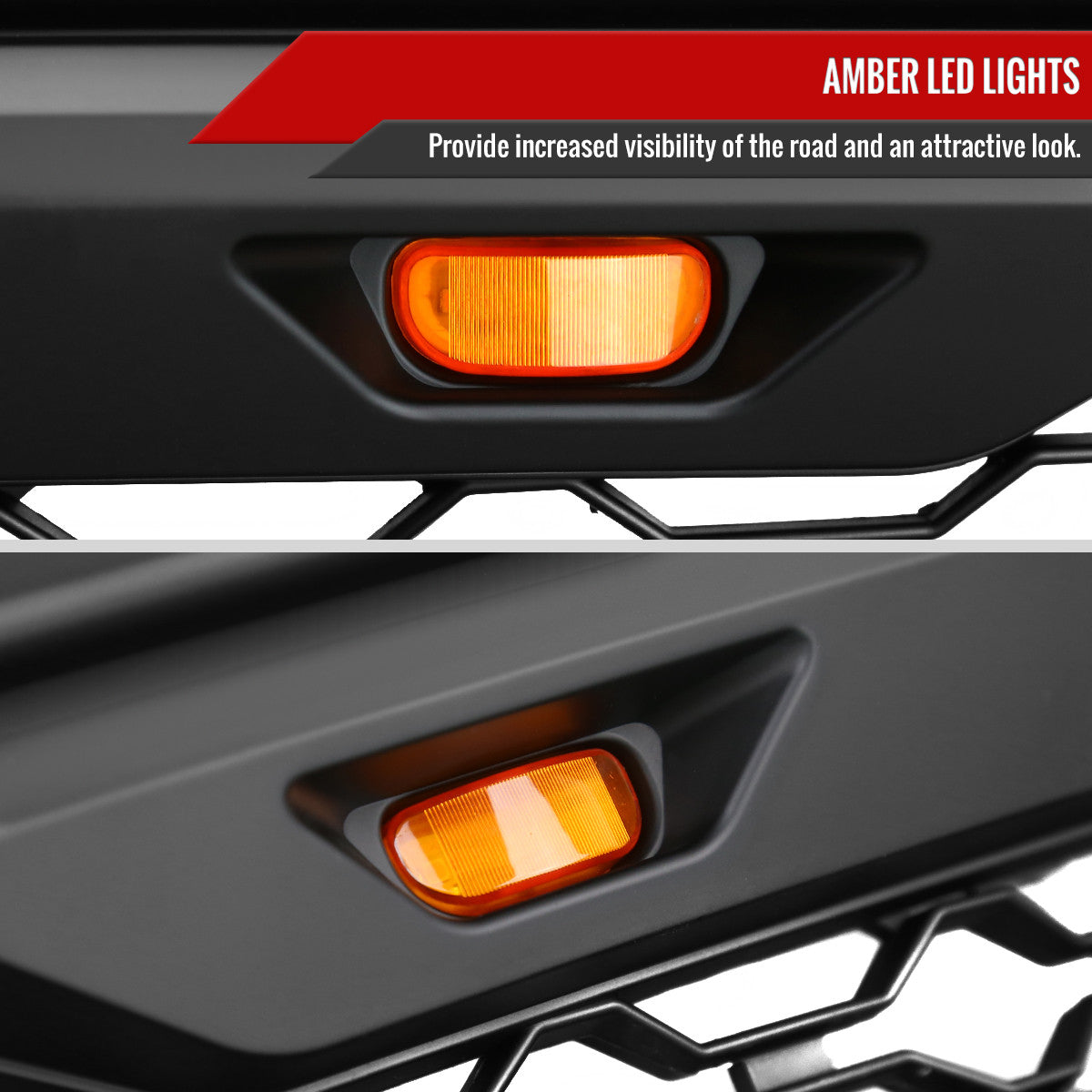 Grille+ 2013-2018 Dodge RAM 1500 Rebel Style Grille w/ Amber LED Lights