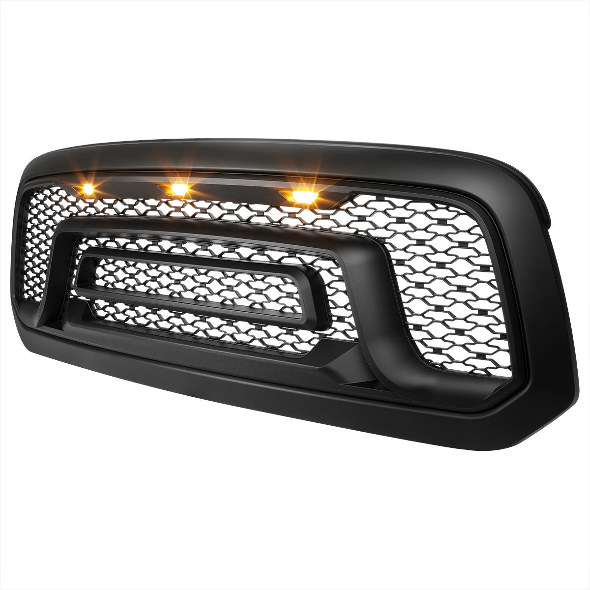 Grille+ 2013-2018 Dodge RAM 1500 Rebel Style Grille w/ Amber LED Lights