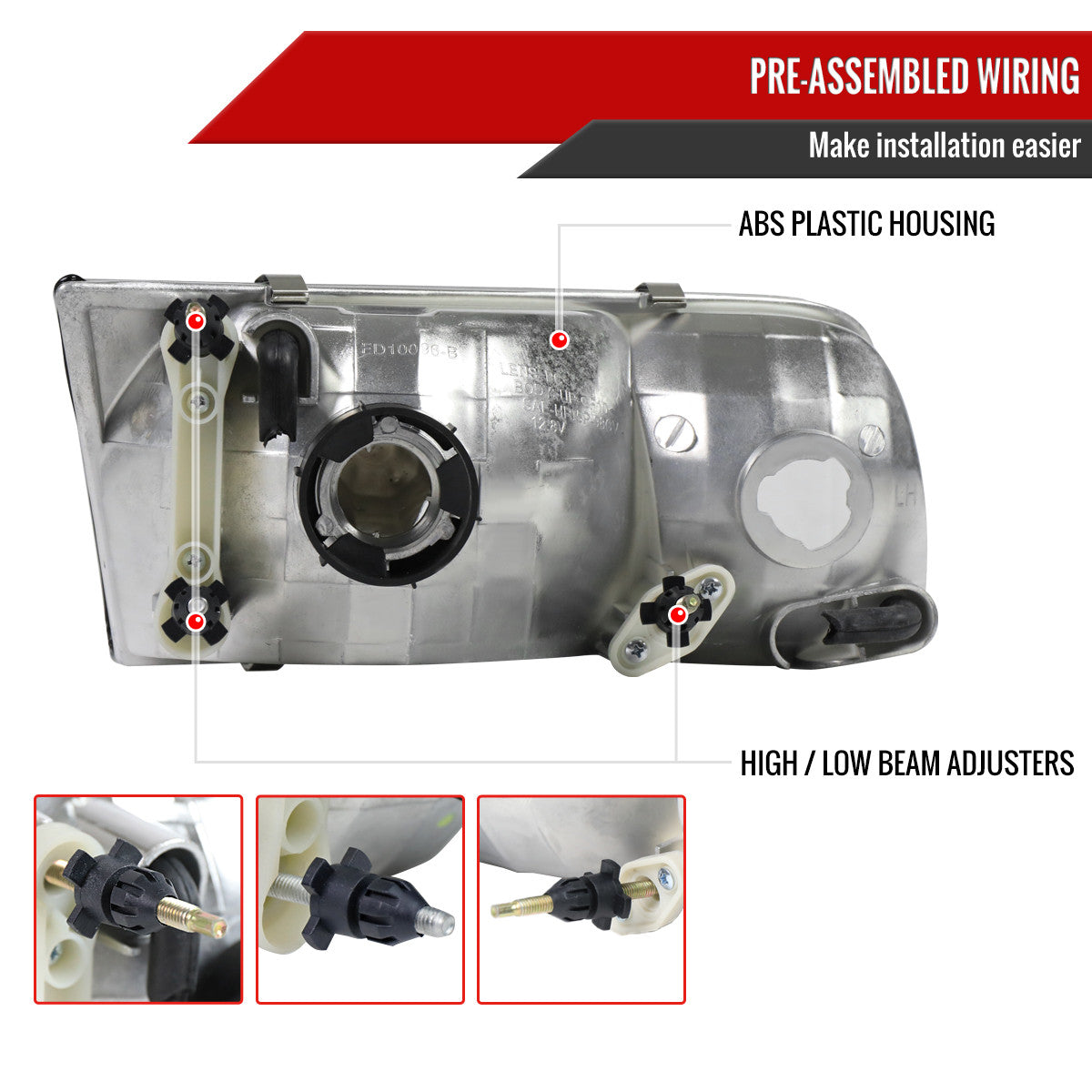 1998-2011 Ford Crown Victoria Factory Style Headlights (Chrome Housing/Clear Lens)