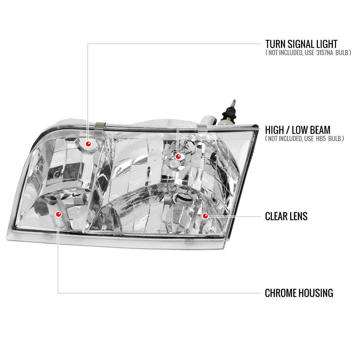 1998-2011 Ford Crown Victoria Factory Style Headlights (Chrome Housing/Clear Lens)