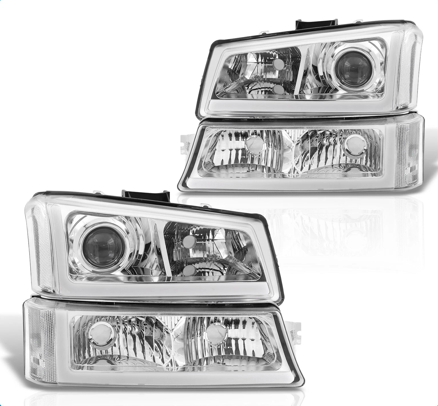 03-07 Silverado Animated Start-up Projector Headlights Chrome Housing Clear Lens