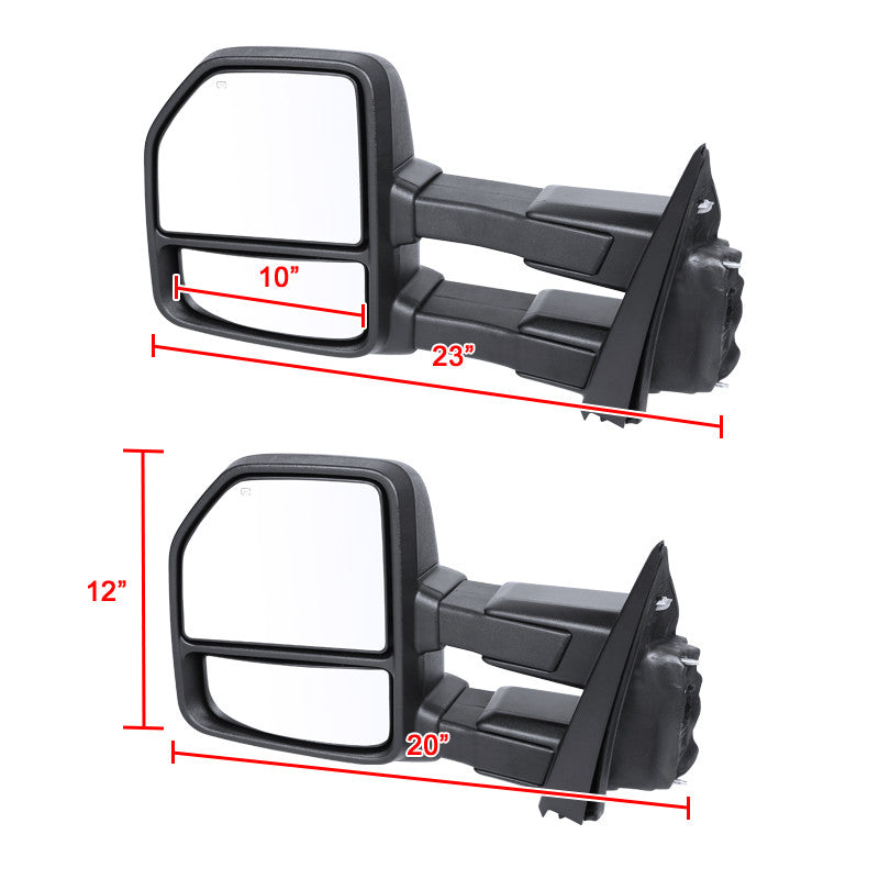 2015-2020 Ford F-150 Power Adjustable, Heated, & Manual Extendable Towing Mirrors w/ Clear Lens LED Turn Signal, Clearance, Puddle, & Auxiliary Lights