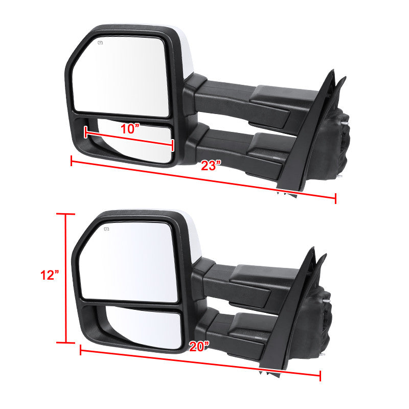 2015-2020 Ford F-150 Power Adjustable, Heated, & Manual Extendable Towing Mirrors w/ Smoked Lens LED Turn Signal, Clearance, Puddle, & Auxiliary Lights