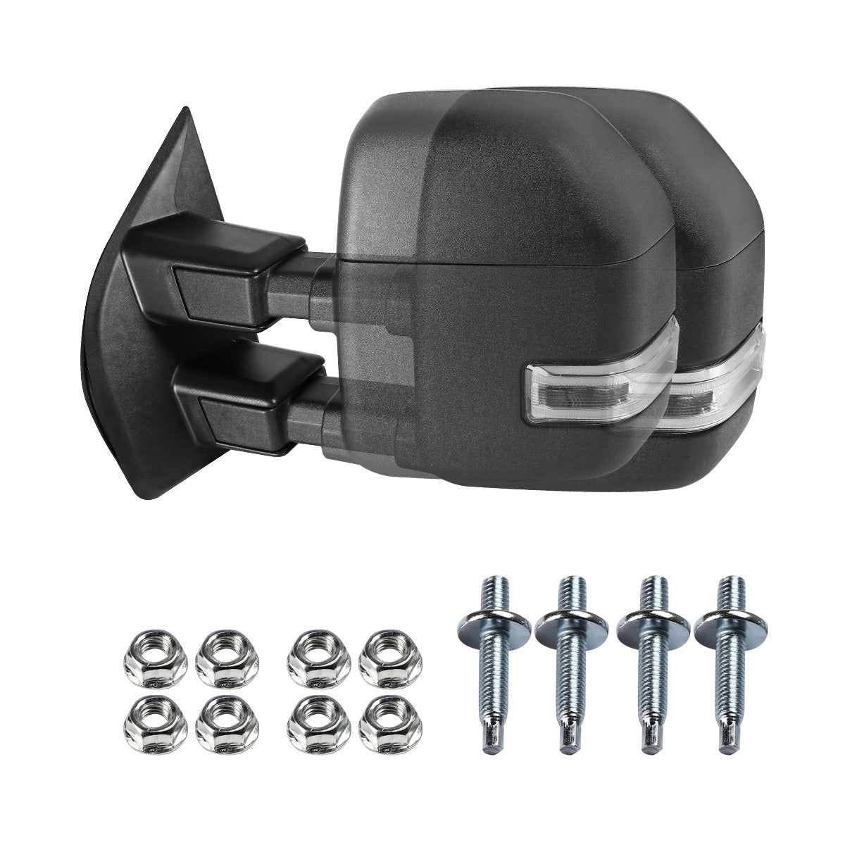 2017-2019 Ford F-250/F-350/F-450/F-550 Power Adjustable, Heated, & Manual Extendable Towing Mirrors w/ LED Turn Signal, Clearance, & Auxiliary Lights