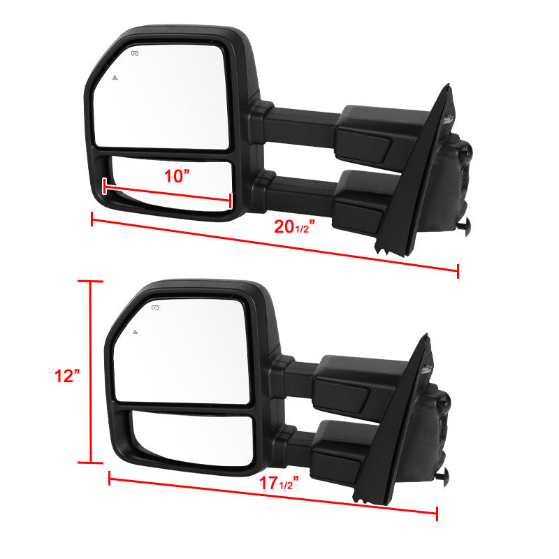 2017-2019 Ford F-250/F-350/F-450/F-550 Super Duty Power Adjustable, Heated, BSM, ATS, & Manual Extendable Towing Mirrors w/ Clear Lens LED Turn Signal, Clearance, & Auxiliary Lights