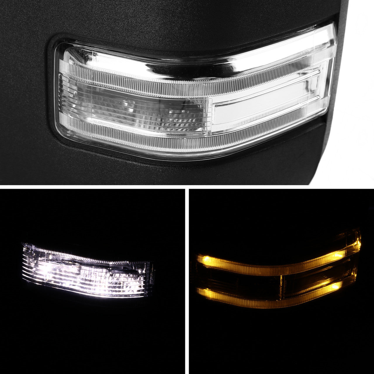 1999-2016 Ford F-250/F-350/F-450 Power Adjustable, Heated, & Manual Extendable Chrome Towing Mirrors w/ Clear Lens LED Turn Signal & Clearance Lights