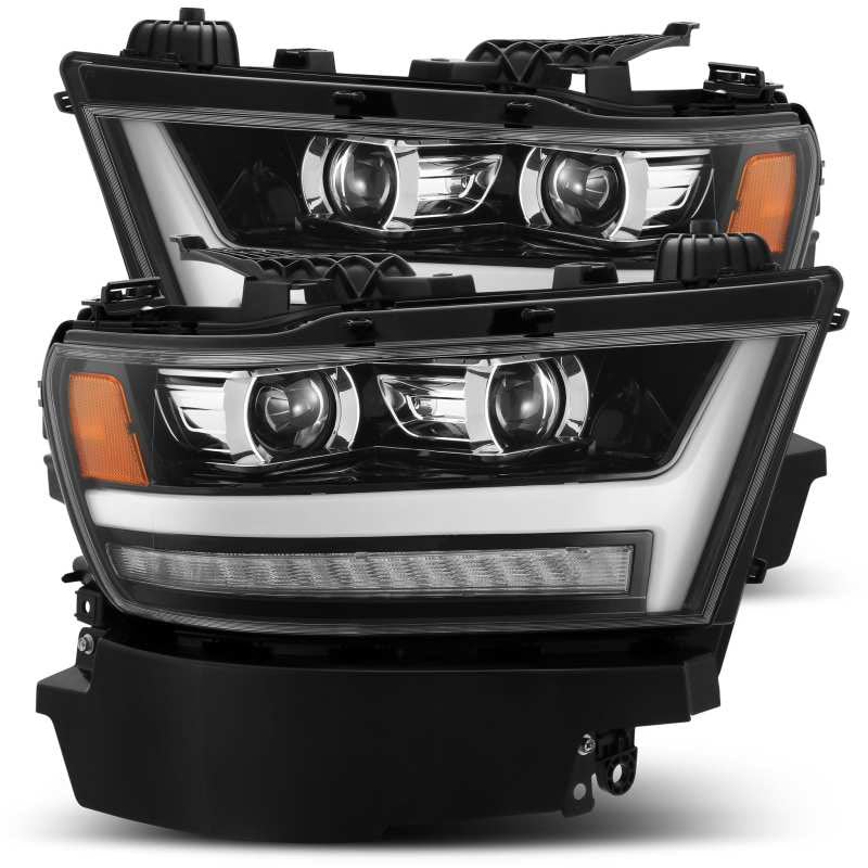 ALPHAREX RAM 1500HD PRO-SERIES PROJ HEADLIGHTS PLNK STYLE JET BLK W/SEQ SIGNAL/DRL; 2019-2020