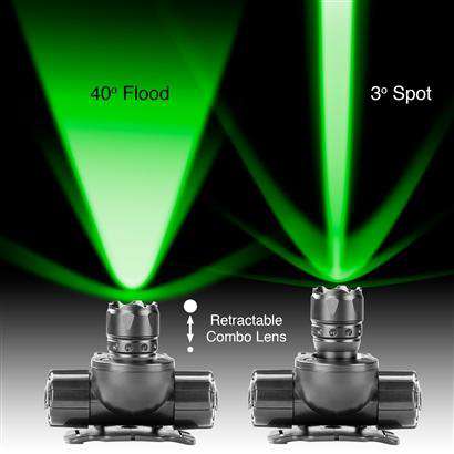 Green Hunting & Fishing Spot/Flood Retractable Lens CREE LED Headlamp