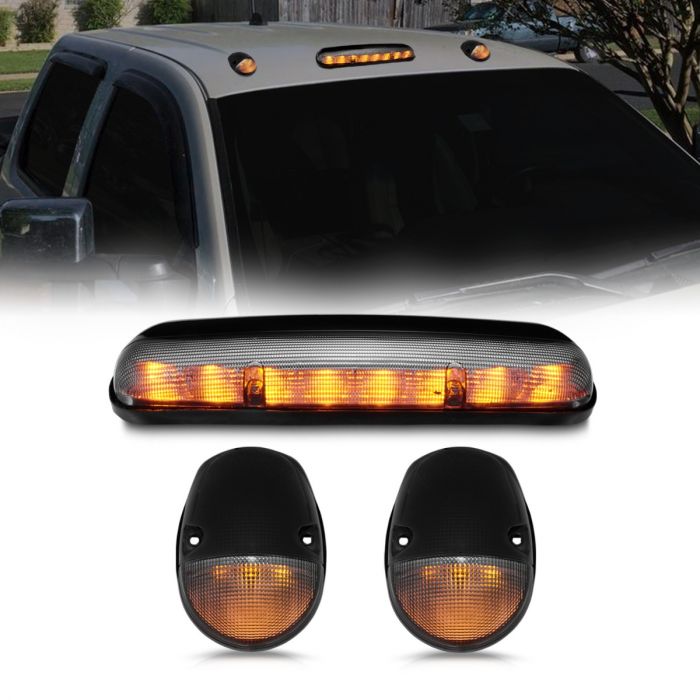 CHEVY SILVERADO GMC SIERRA CLASSIC 02-07 LED AMBER CAB LIGHTS CHROME SMOKE LENS 3PC