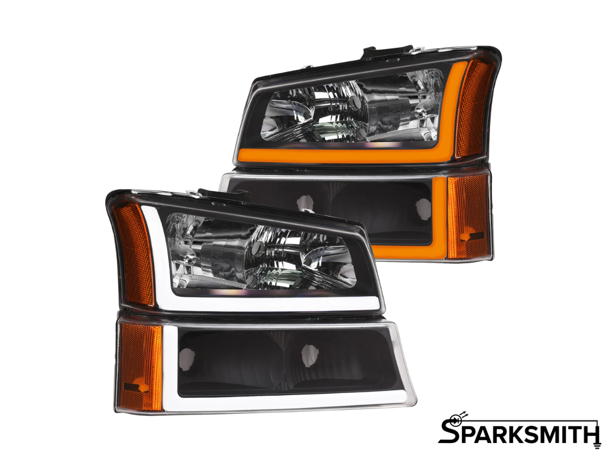 03-07 Silverado Animated Start-Up Headlight Set - Black, Reflector Style