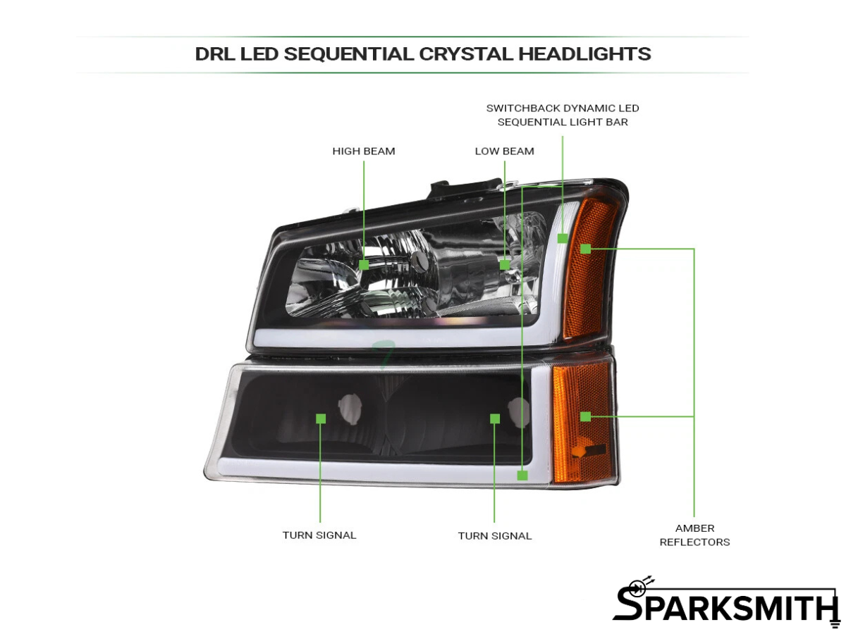 03-07 Silverado Animated Start-Up Headlight Set - Black, Reflector Style