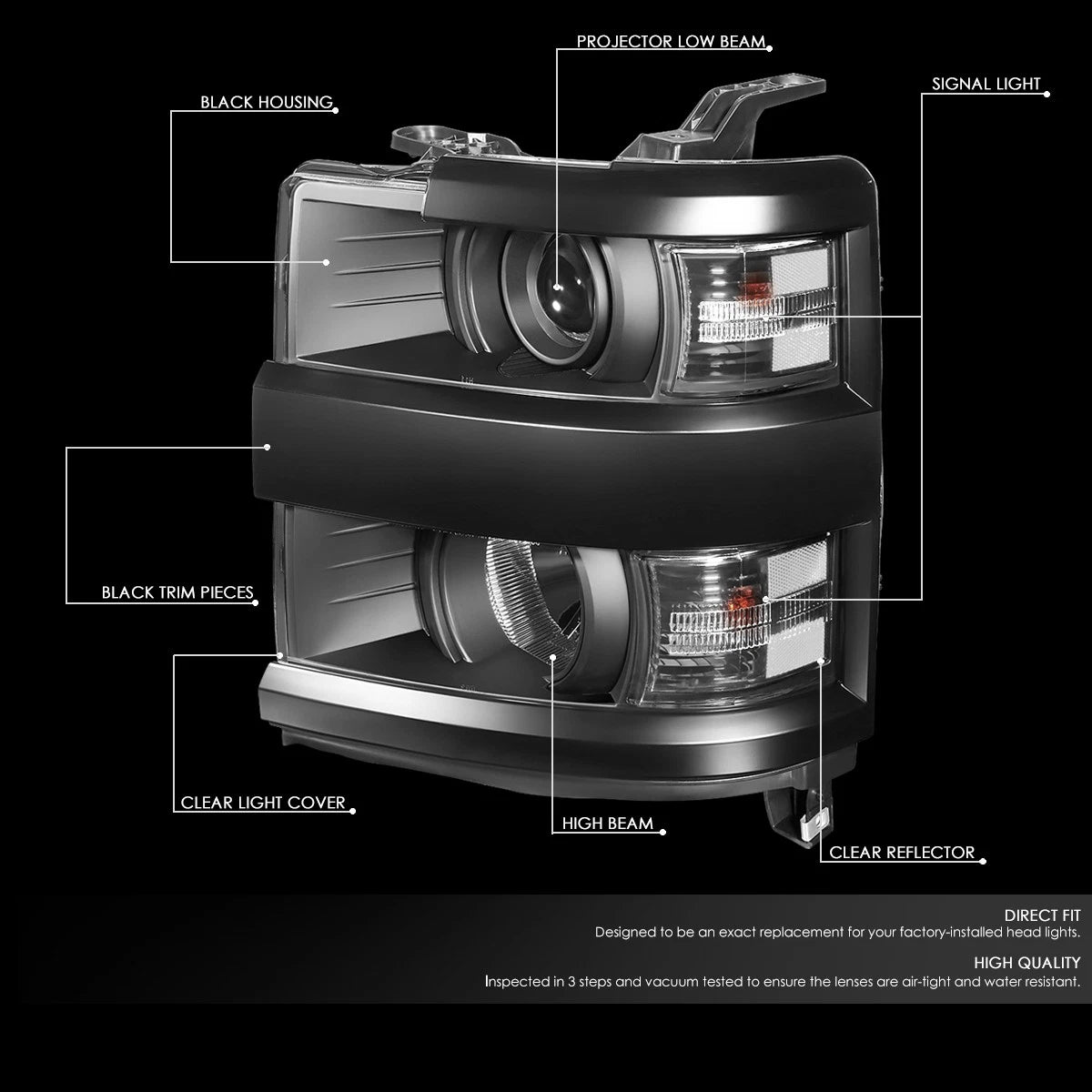 15-19 Chevy Silverado 2500HD/3500HD Black Housing Projector Headlight Set