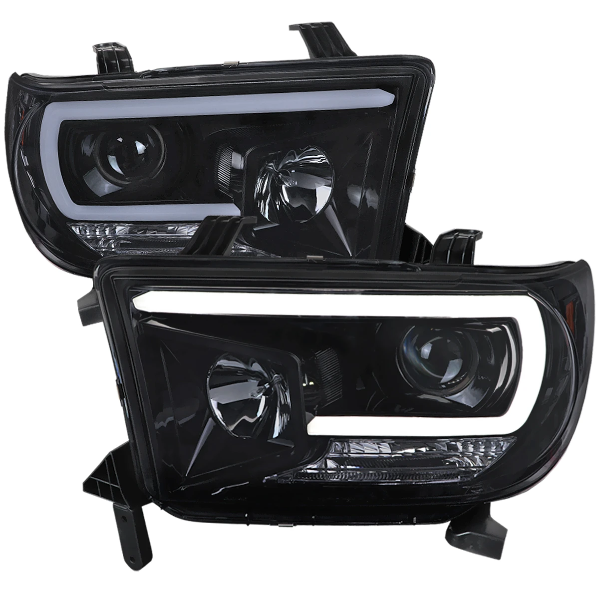2007-2013 Toyota Tundra/ 2008-2017 Sequoia LED C-Bar Projector Headlights (Glossy Black Housing/Smoked Lens)