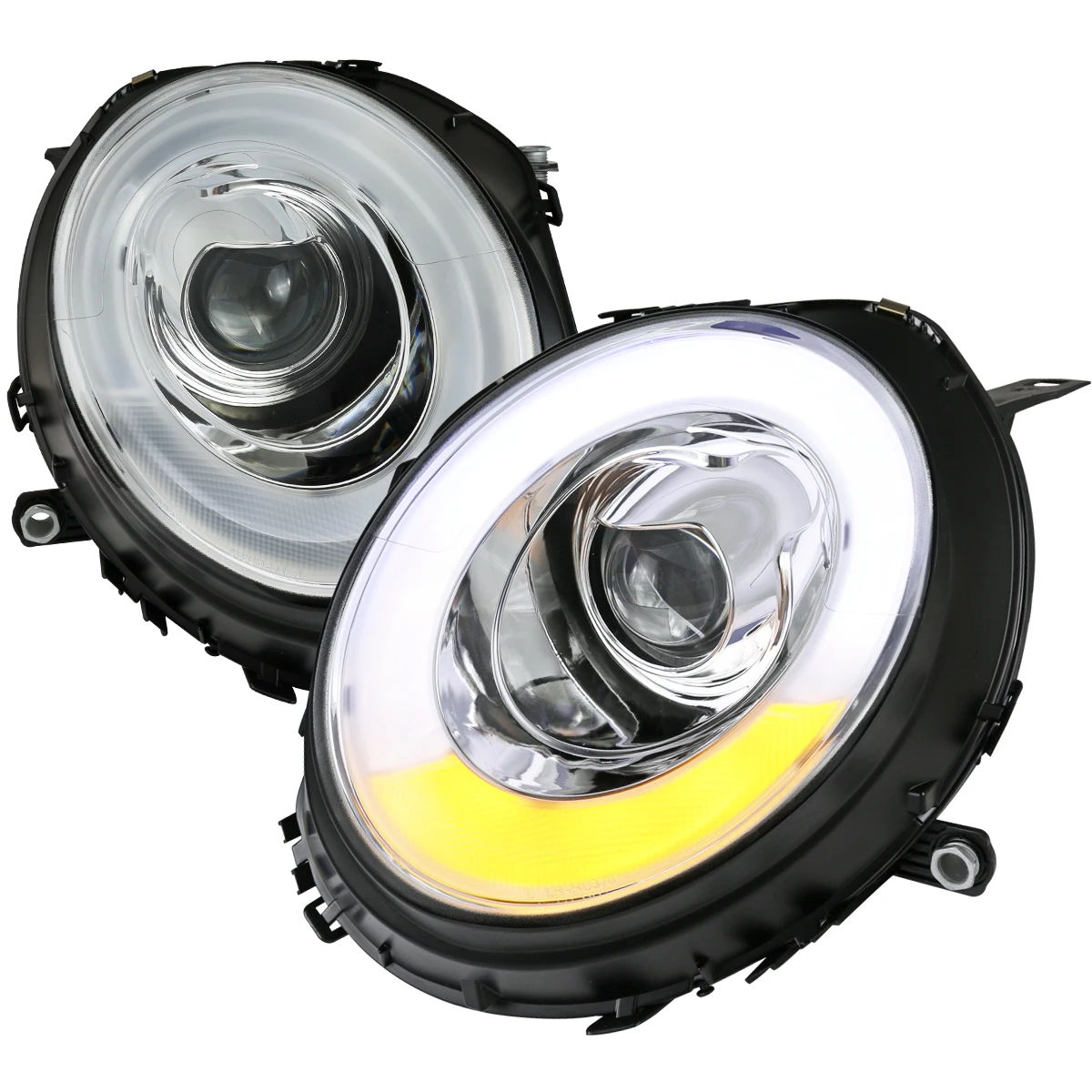 2007-2015 Mini Cooper R55 R56 R57 R58 R59 Projector Headlights w/ LED Turn Signal Lights (Chrome Housing/Clear Lens)