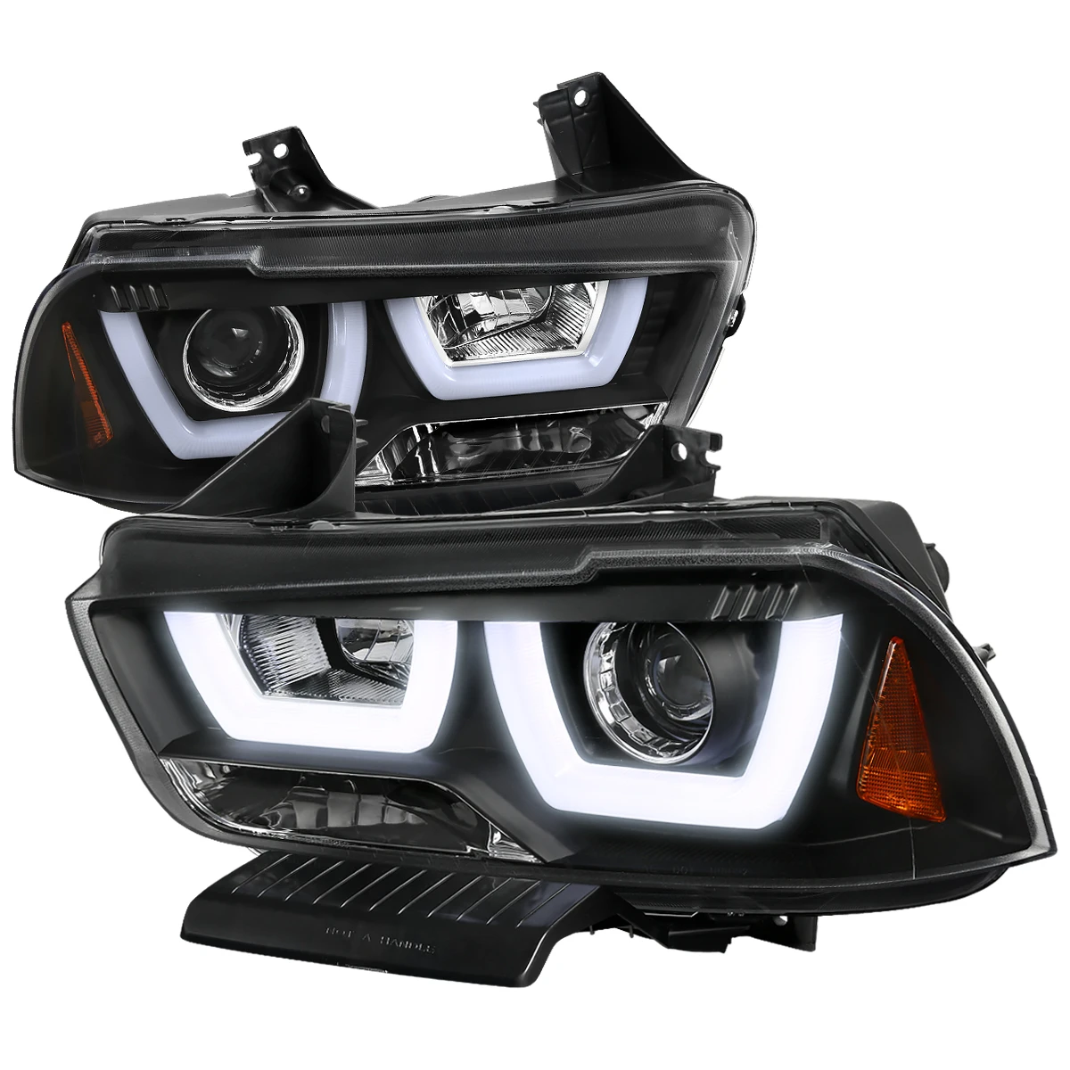2011-2014 Dodge Charger Dual LED U-Bar Projector Headlights (Jet Black Housing/Clear Lens)