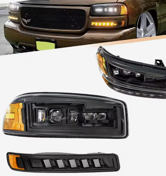 1999-2007 GMC Sierra/Yukon LED Headlight Set White DRL Amber Sequential Turn