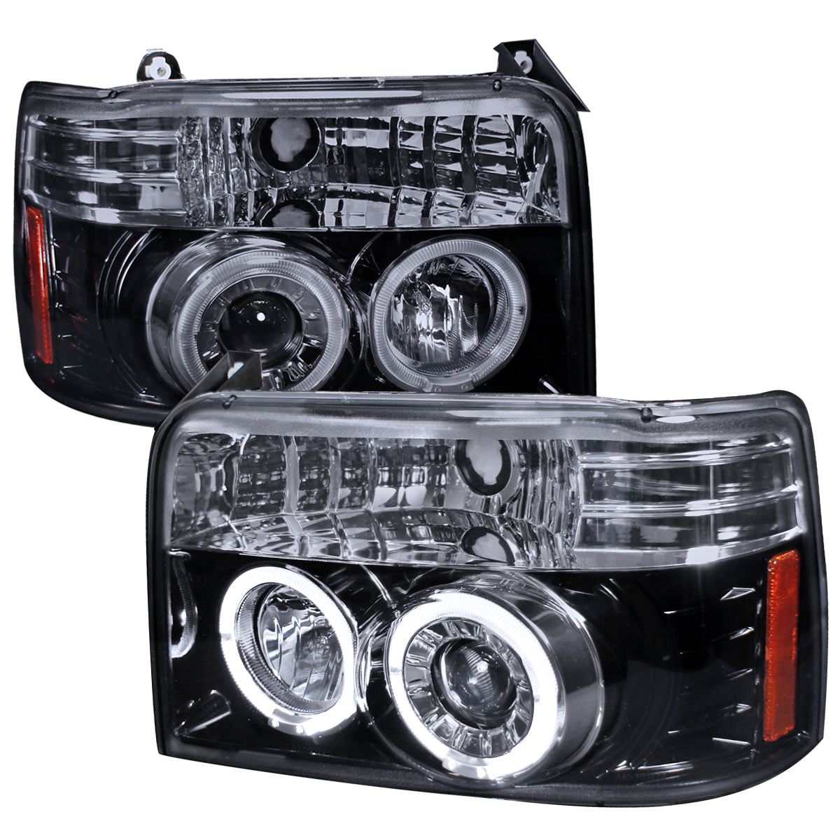 1992-1996 Ford F-150 F-250 F-350 Bronco Dual Halo Projector Headlights (Glossy Black Housing/Smoked Lens)
