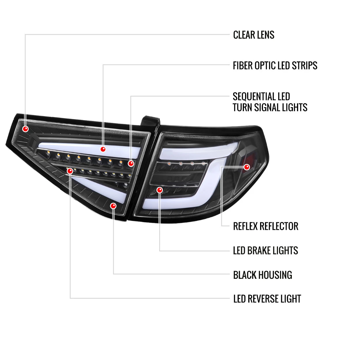 2008-2014 Subaru Impreza WRX Hatchback LED White Sequential Tube Tail Lights (Matte Black Housing/Clear Lens)