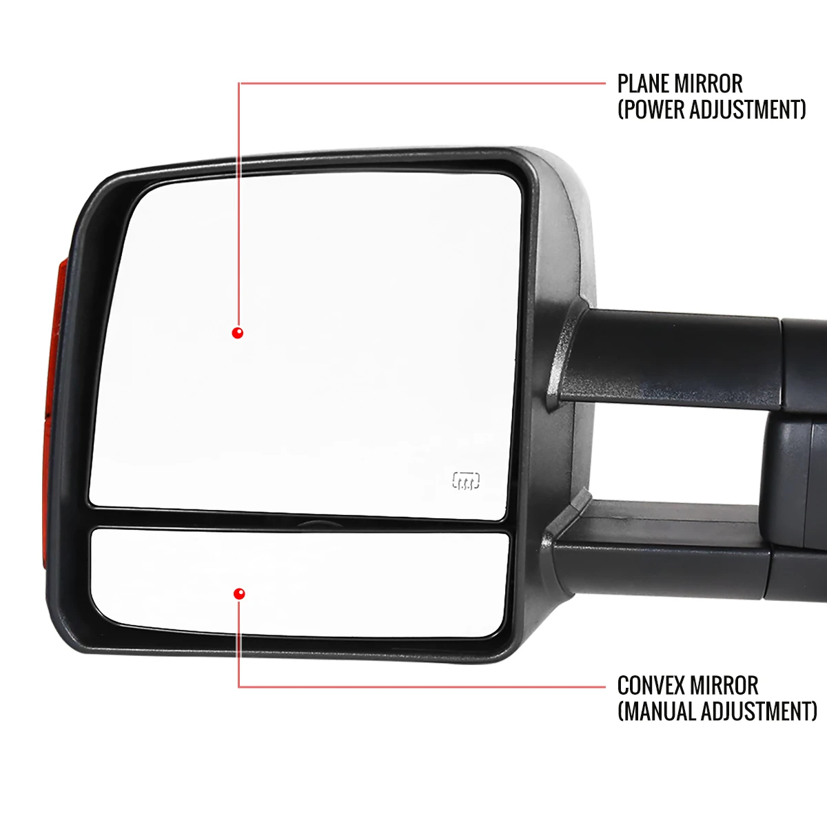 2007-2021 Toyota Tundra/ 2008-2017 Sequoia Power Heated Manual Extendable Towing Mirrors w/ Amber Lens LED Turn Signal Lights