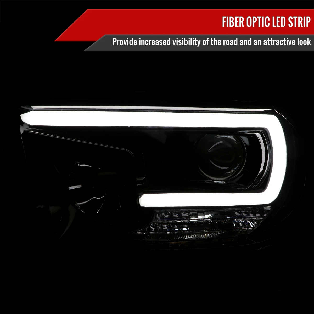 2007-2013 Toyota Tundra/ 2008-2017 Sequoia LED C-Bar Projector Headlights (Glossy Black Housing/Smoked Lens)