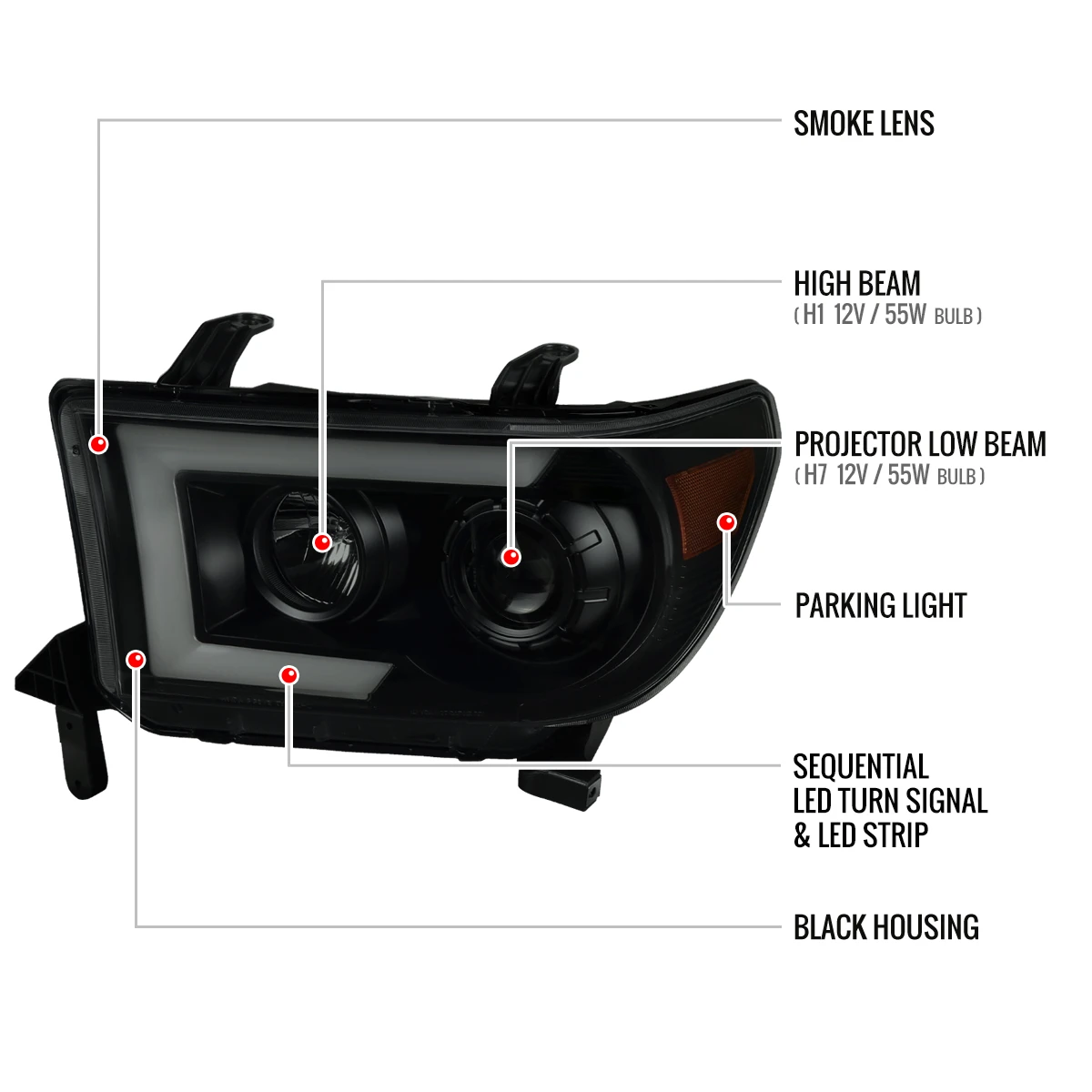 2007-2013 Toyota Tundra/ 2008-2017 Sequoia Switchback Sequential LED C-Bar Projector Headlights (Black Housing/Smoked Lens)