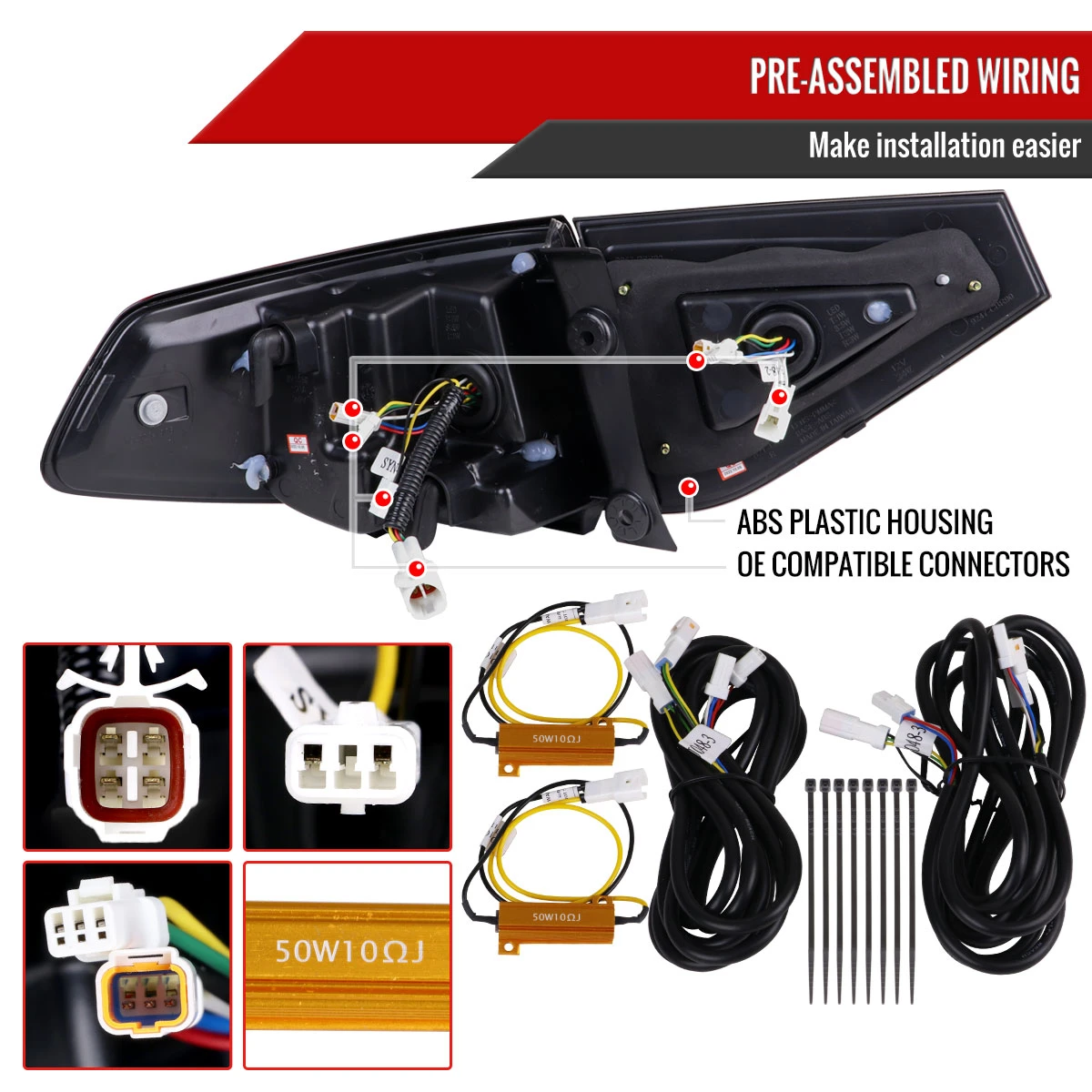 2008-2014 Subaru Impreza WRX Hatchback LED Red Sequential Tube Tail Lights (Matte Black Housing/Clear Lens)