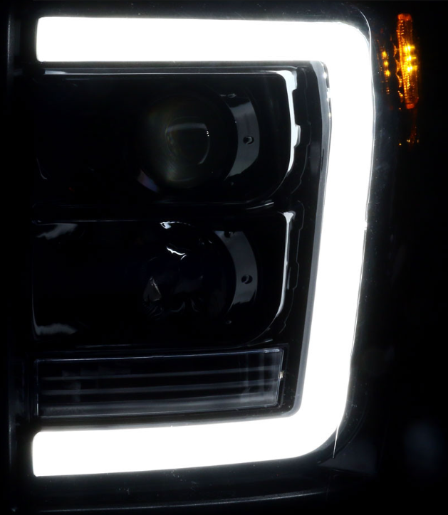 2011-2016 F-250/F-350/F-450/F-550 LED C-Bar Projector Headlights (Jet Black Housing/Clear Lens)