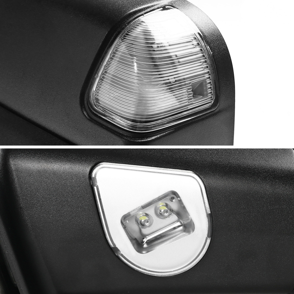 2002-2009 Dodge RAM Power Adjustable, Heated, & Manual Fold Towing Mirrors Black Textured Caps w/ LED Turn Signal & Puddle Lights