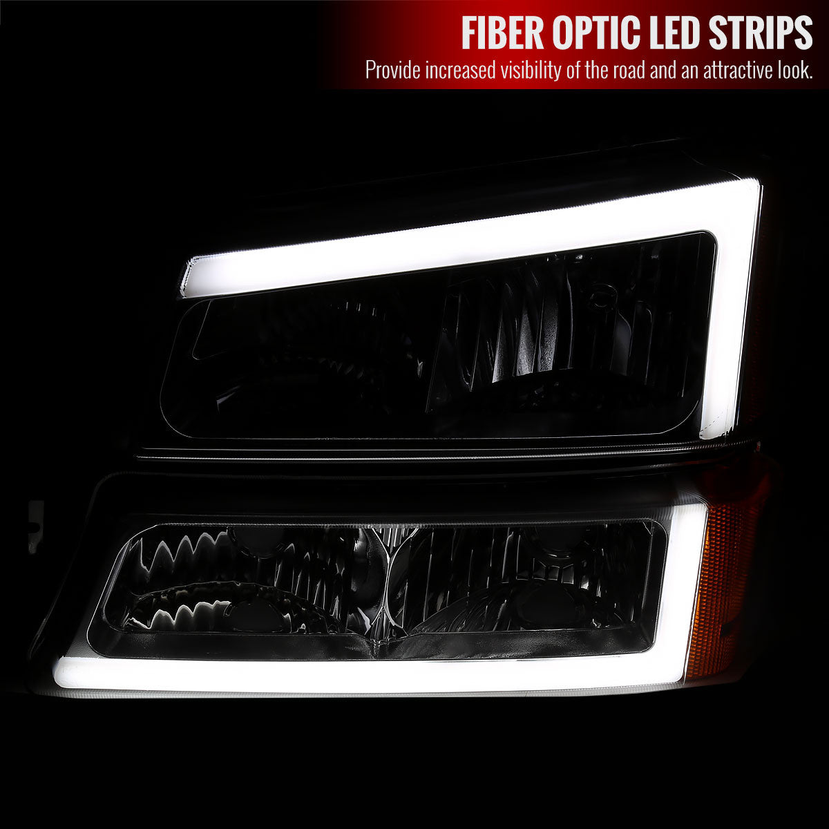 2002-2006 Chevrolet Avalanche/ 2003-2007 Silverado LED Bar Factory Style Headlights & Bumper Lights (Chrome Housing/Clear Lens)