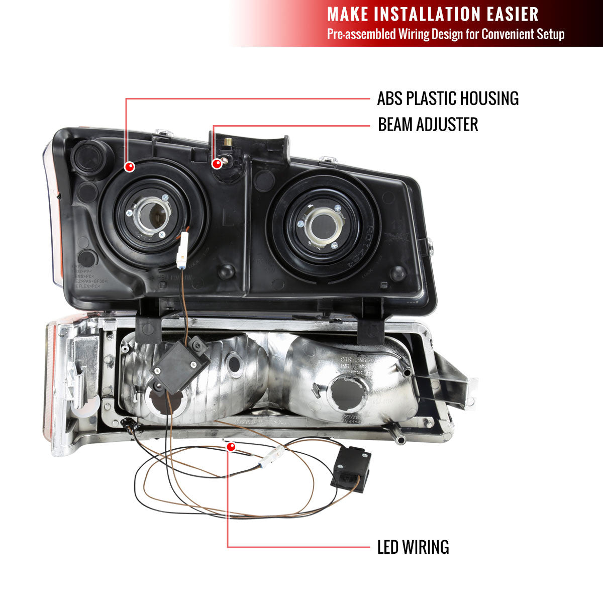 2002-2006 Chevrolet Avalanche/ 2003-2007 Silverado LED Bar Factory Style Headlights & Bumper Lights (Chrome Housing/Clear Lens)