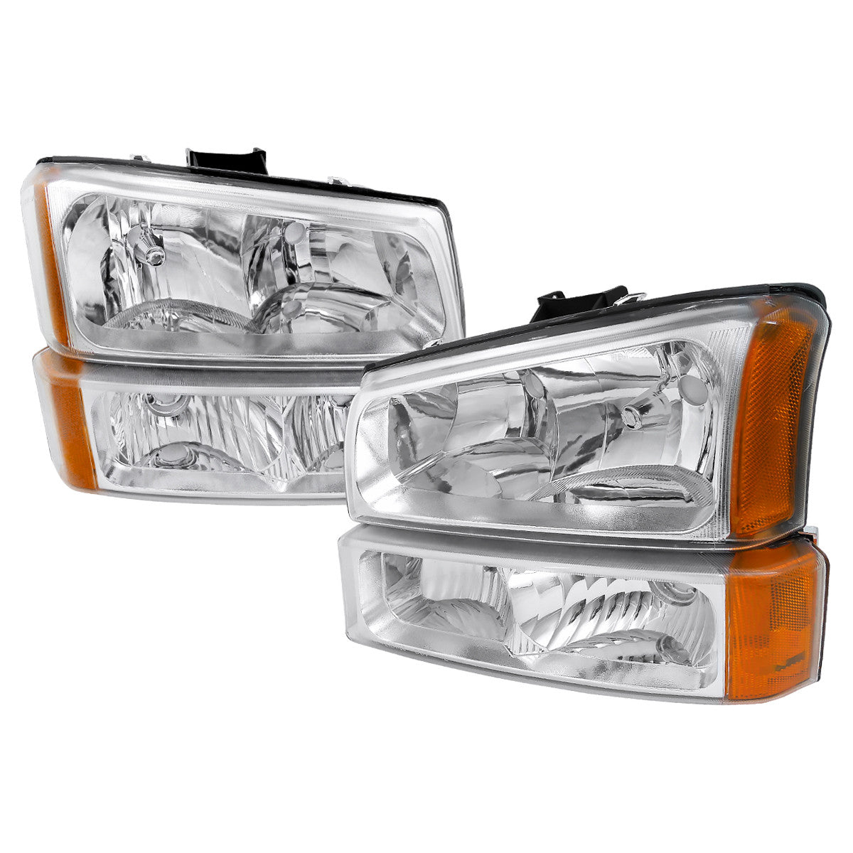 2002-2006 Chevrolet Avalanche/ 2003-2007 Silverado Factory Style Headlights w/ Bumper Lights (Chrome Housing/Clear Lens)